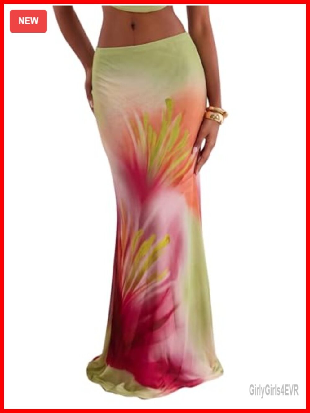 Women's Floral Print Mesh Maxi Skirt Low Waist Flowy Summer Beach